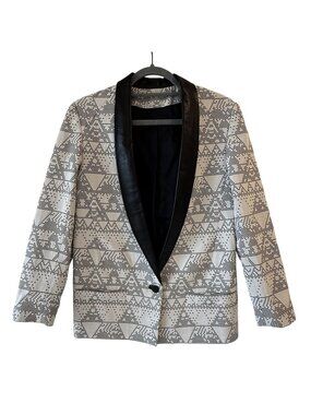 Serrano Size L Geometric Print Blazer With Leather Lapel Single Button Closure